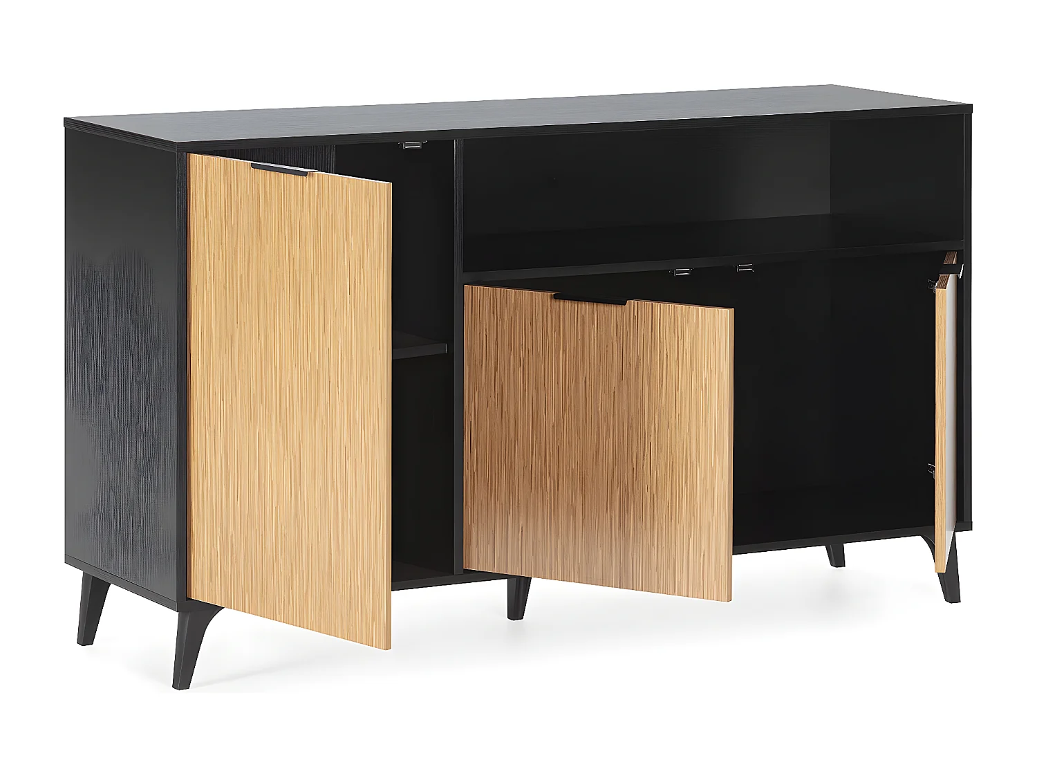 Buffet Denis 3 portes 1 trou, couleur Noir/Bois