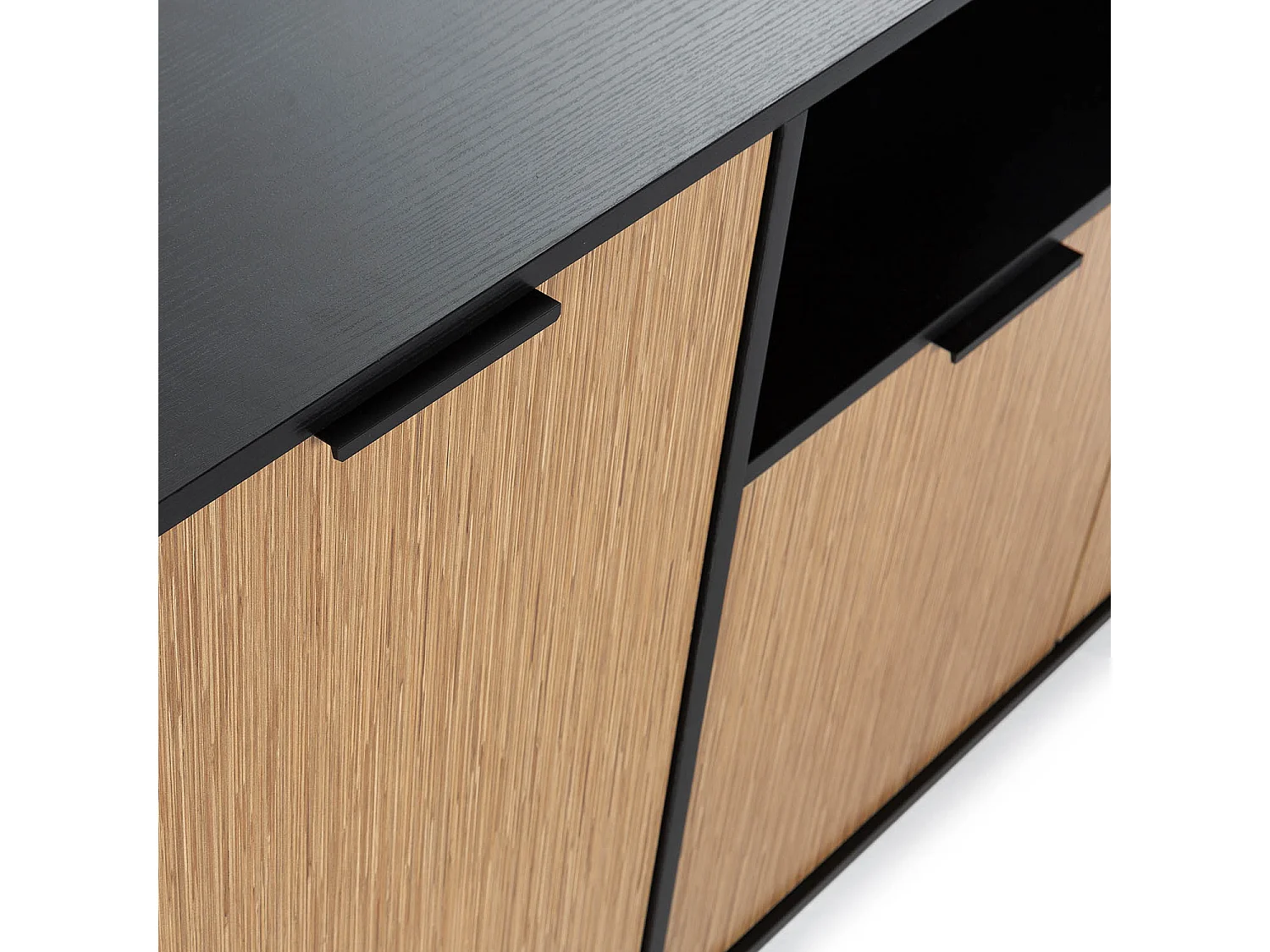 Buffet Denis 3 portes 1 trou, couleur Noir/Bois