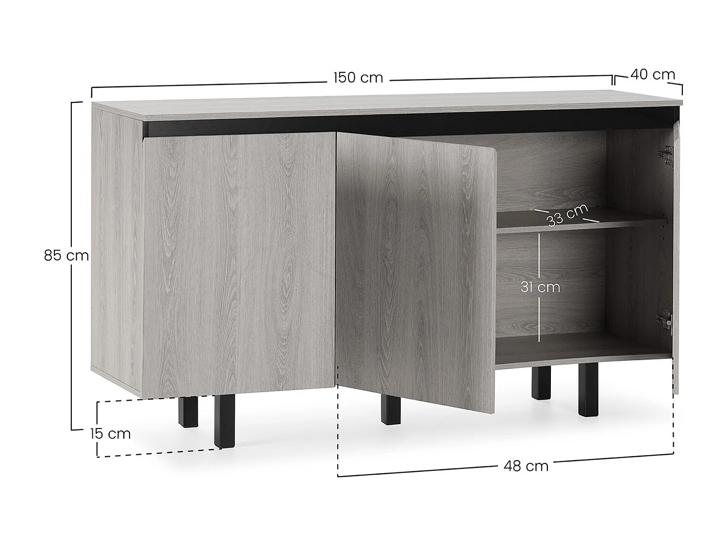 Buffet Molina 3 portes couleur chêne