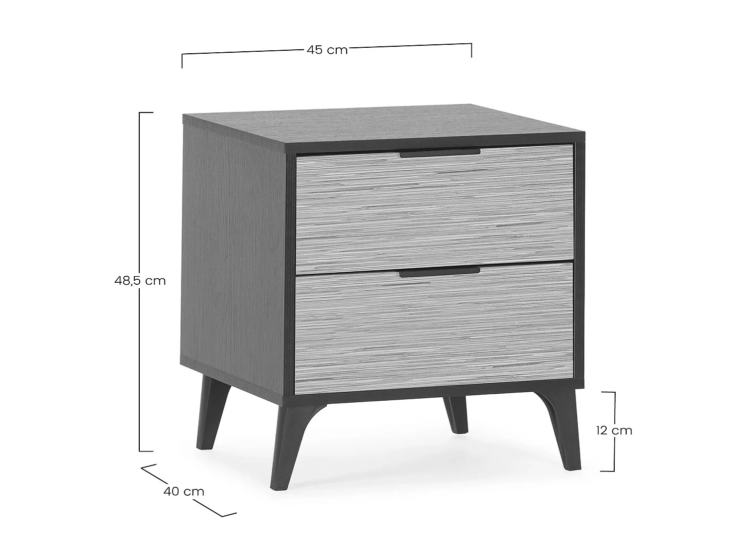Nachttisch Denis 2 schubladen, Schwarz/Holz