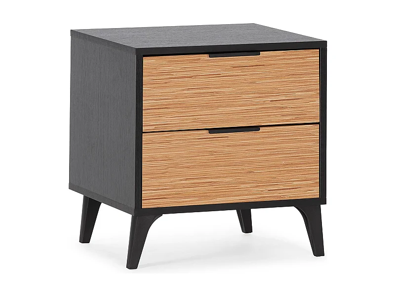 Stolik nocny Denis 2 szuflady kolor Czarny/Drewno