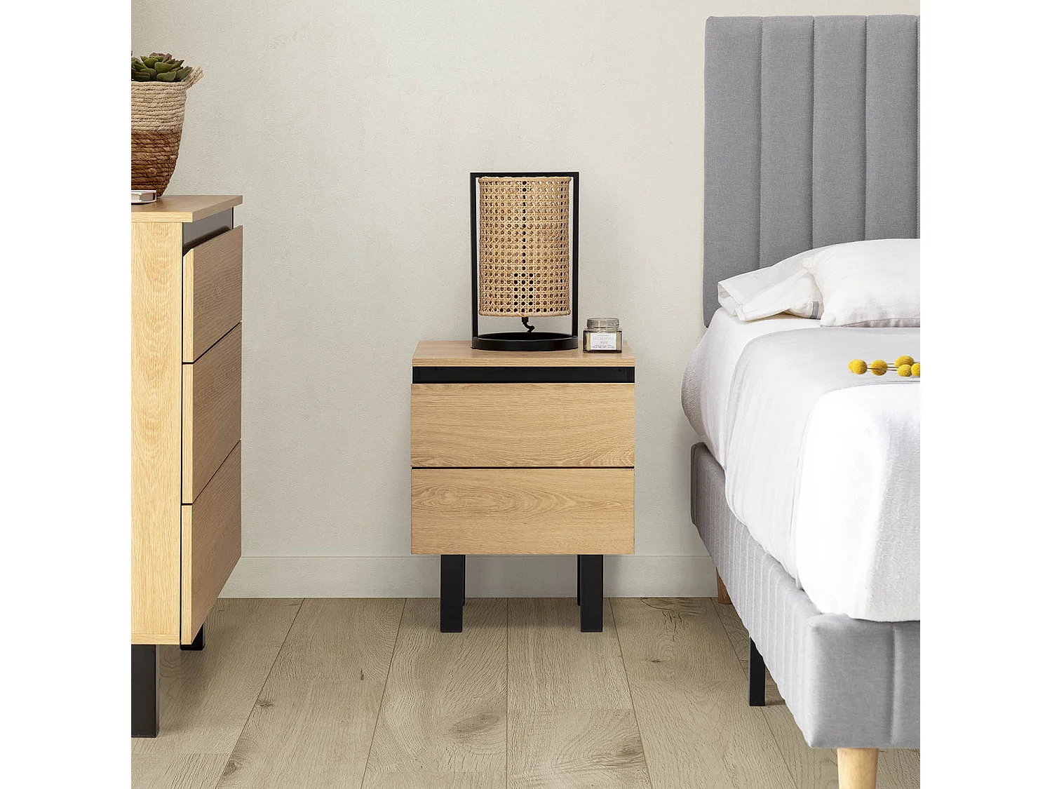 Table de chevet Molina 2 tiroirs couleur chêne