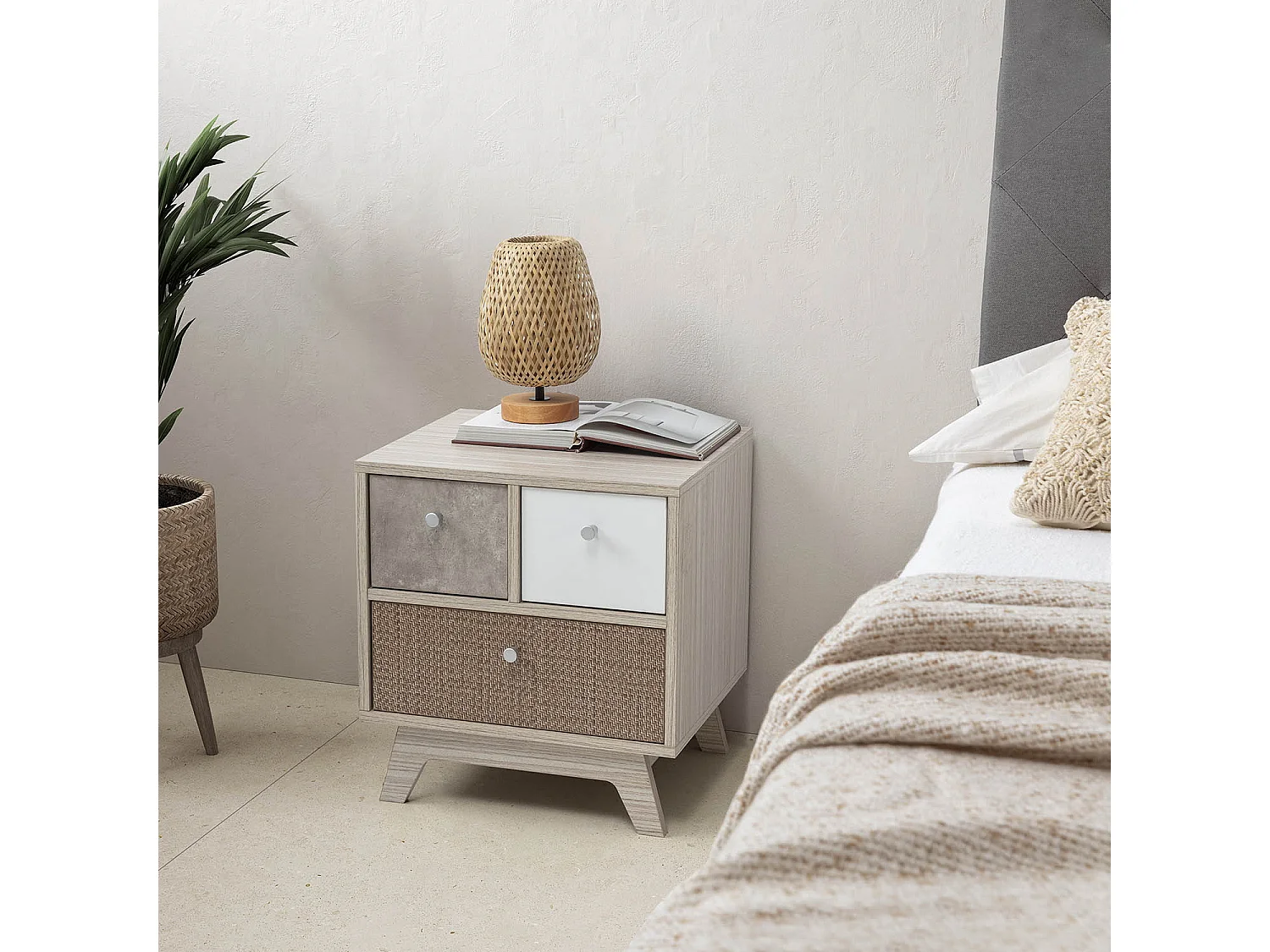 Comodino Maia 3 cassetti multicolore