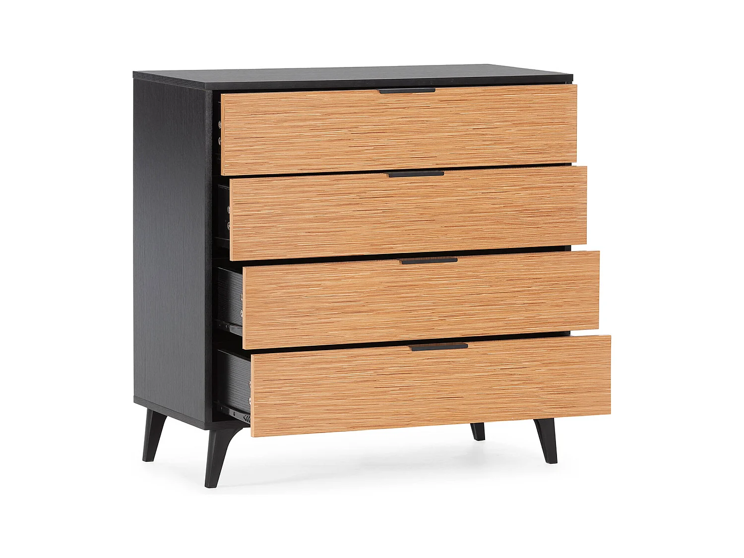 Nachtkastje Denis met 4 laden in de kleur Zwart/Hout.