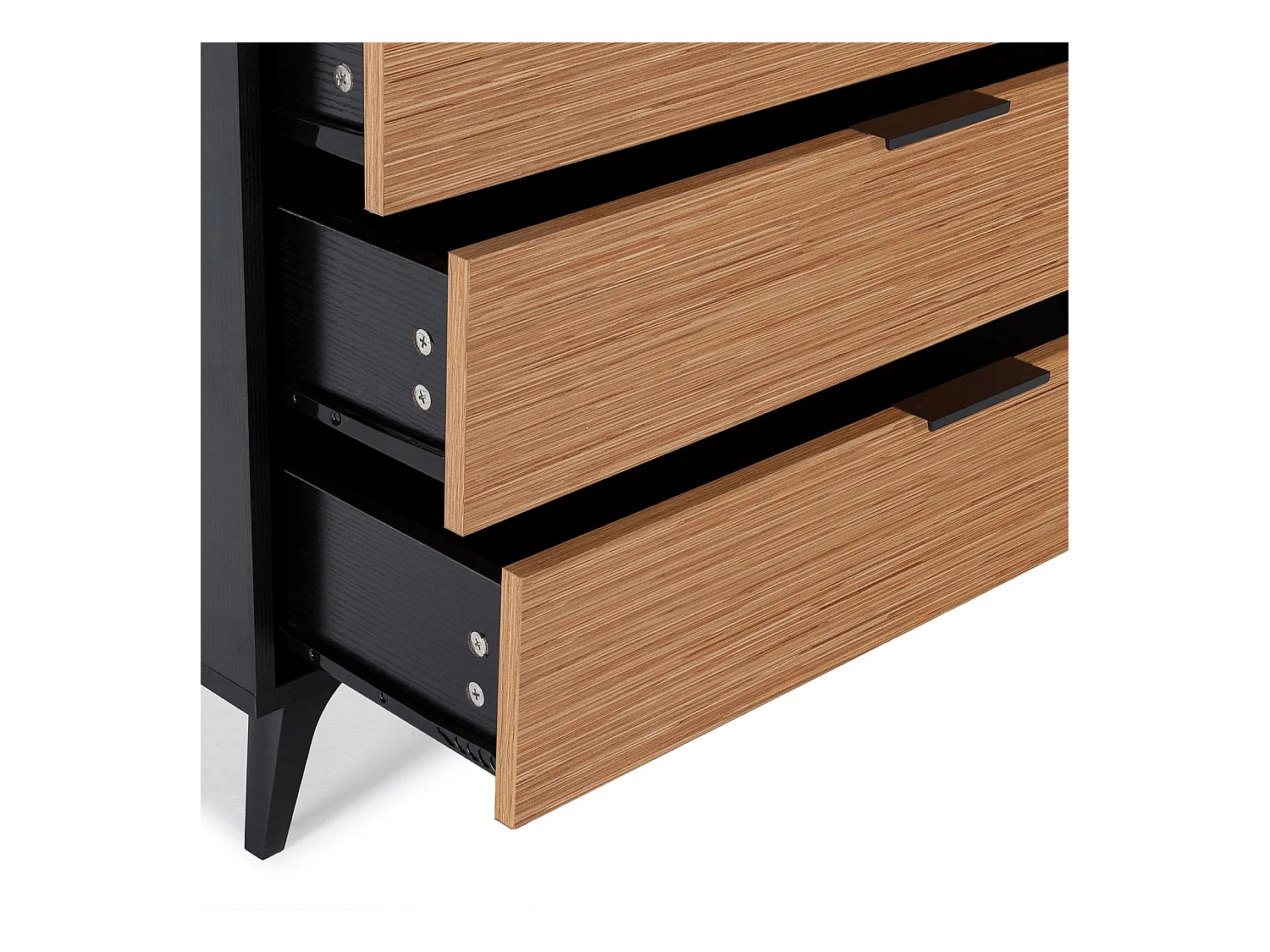 Nachtkastje Denis met 4 laden in de kleur Zwart/Hout.