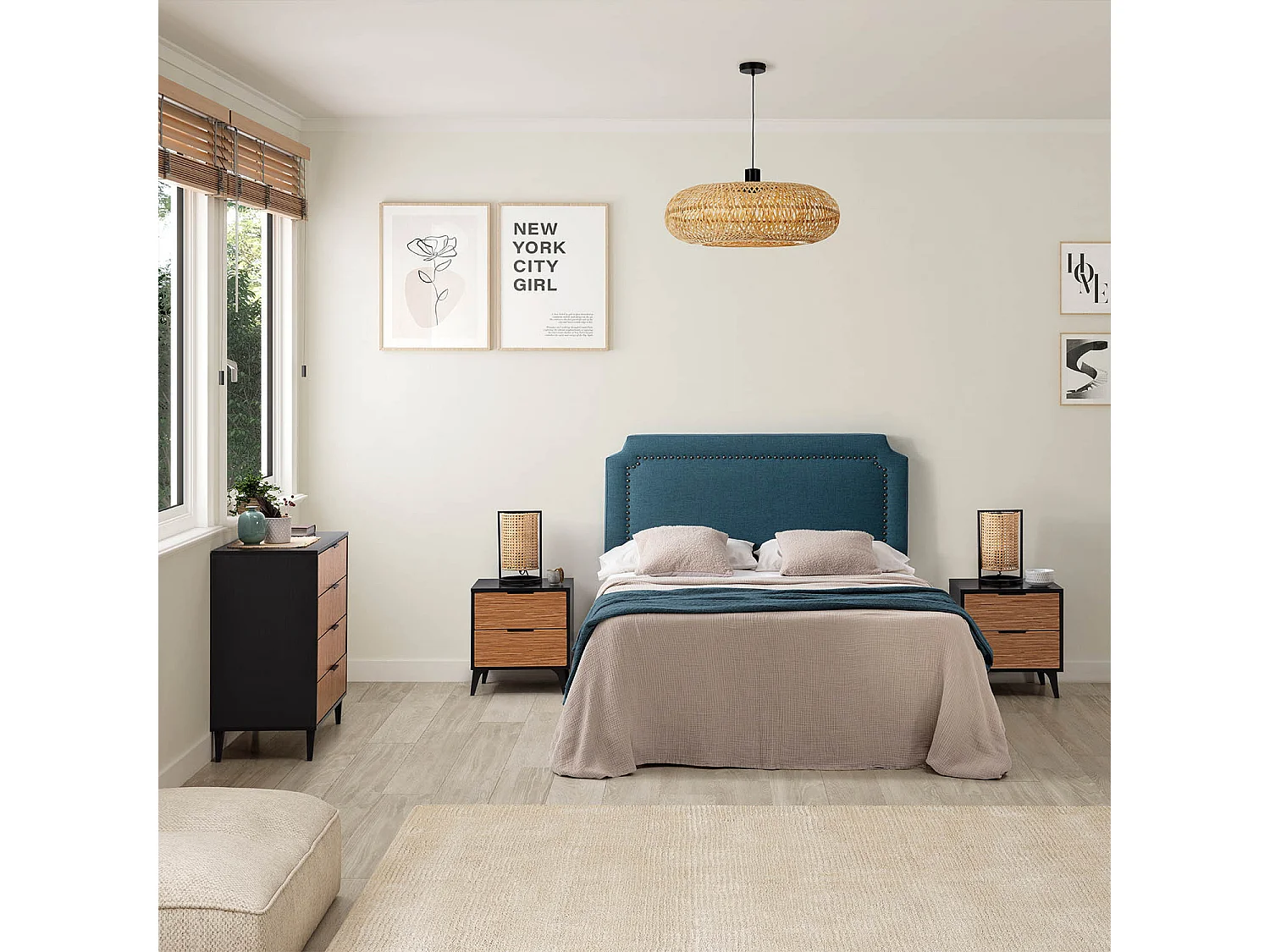 Commode de nuit Denis 4 tiroirs couleur Noir/Bois