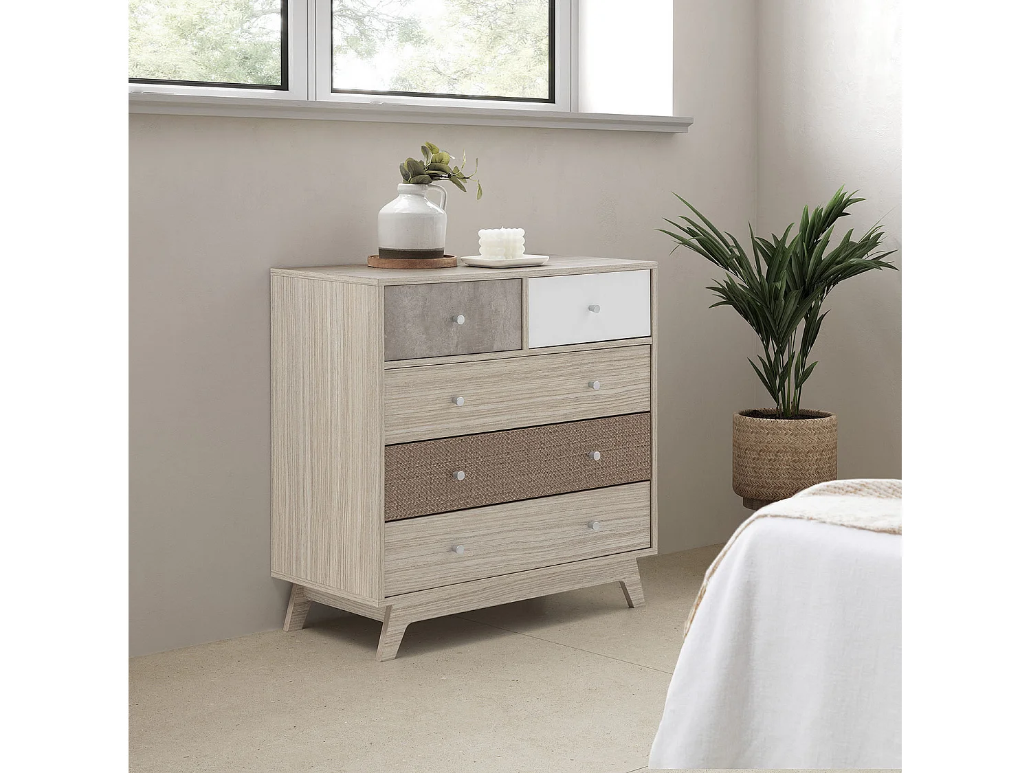 Commode de nuit Maia 5 tiroirs multicolores