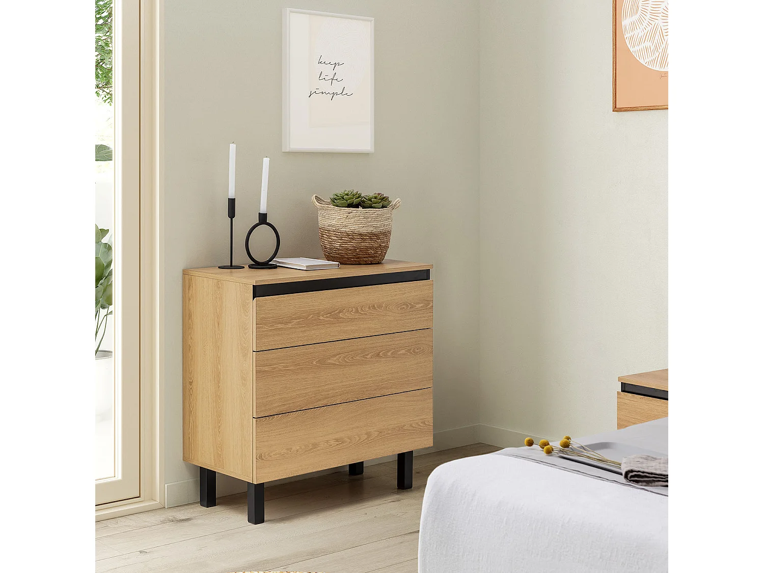 Commode de nuit Molina 3 tiroirs couleur chêne