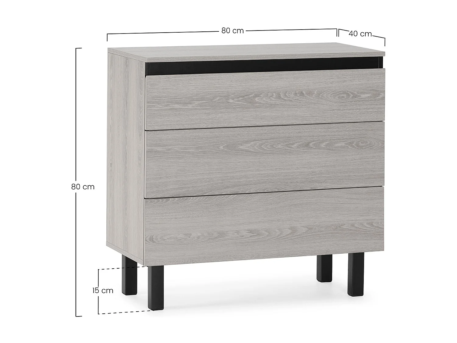 Commode de nuit Molina 3 tiroirs couleur chêne