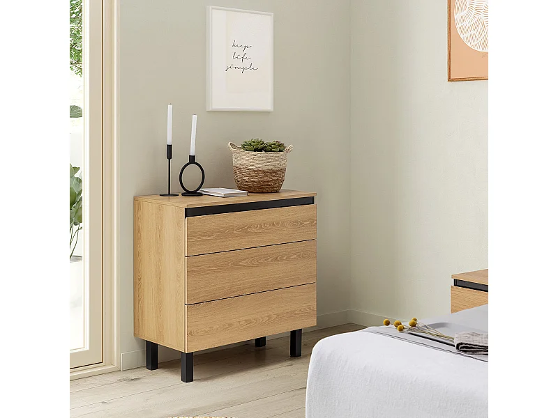 Cómoda de noche Molina 3 cajones color roble