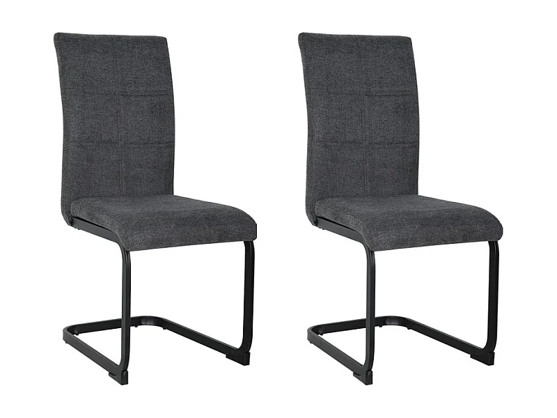 Lot de 2 chaises tissu gris anthracite et pied luge métal noir - VERDI
