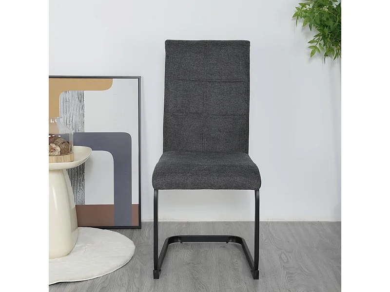 Lot de 2 chaises tissu gris anthracite et pied luge métal noir - VERDI