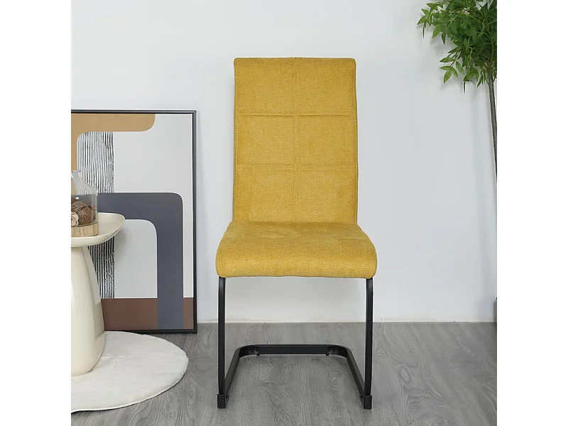 Lot de 2 chaises en tissu jaune et pied luge en métal noir - VERDI