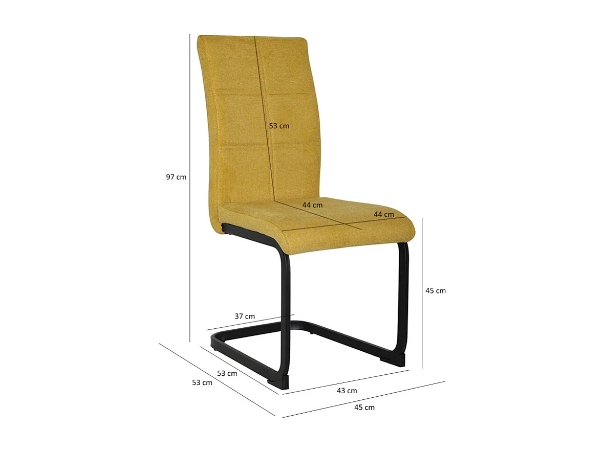 Lot de 2 chaises en tissu jaune et pied luge en métal noir - VERDI