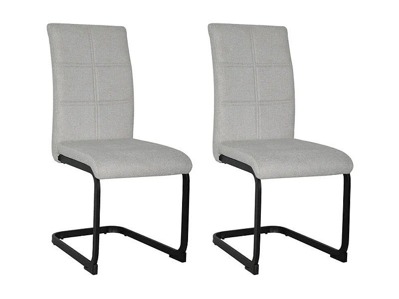 Lot de 2 chaises en tissu écru et pied luge en métal noir - VERDI