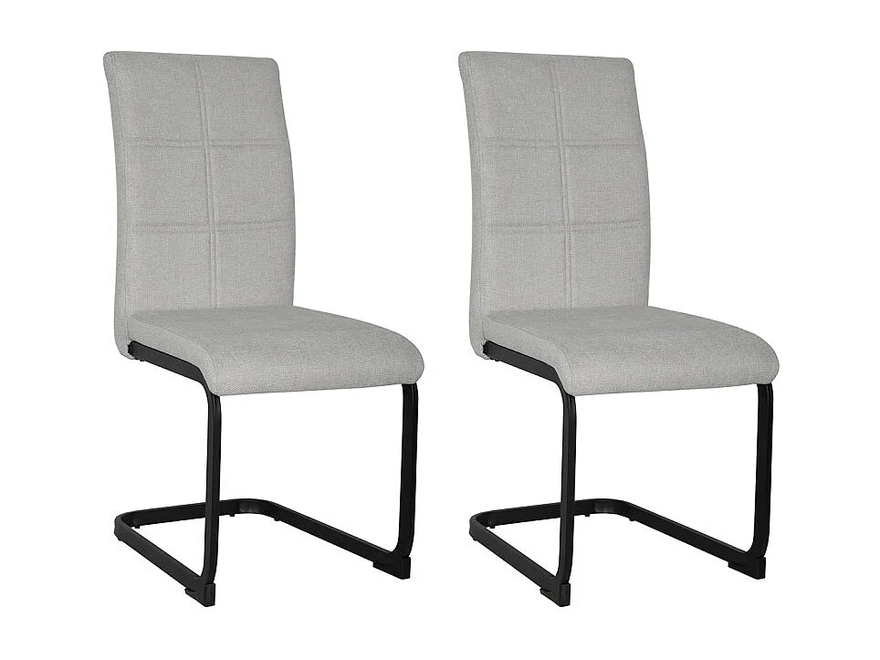 Lot de 2 chaises en tissu écru et pied luge en métal noir - VERDI