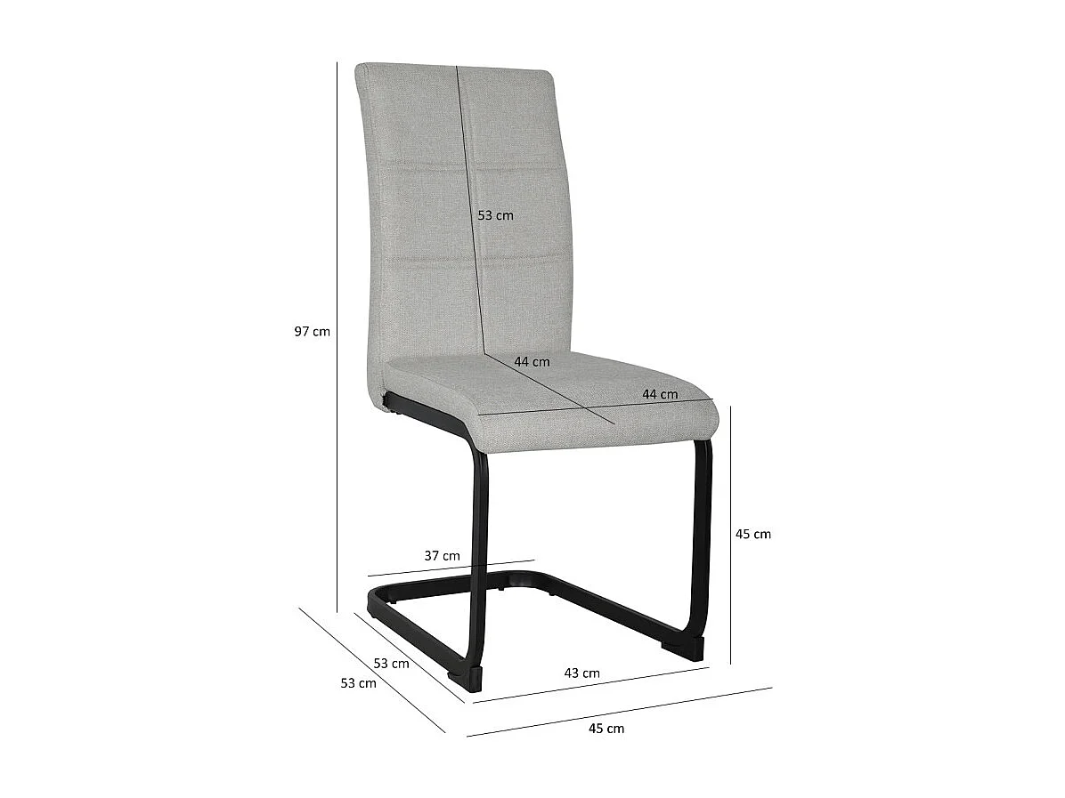 Lot de 2 chaises en tissu écru et pied luge en métal noir - VERDI