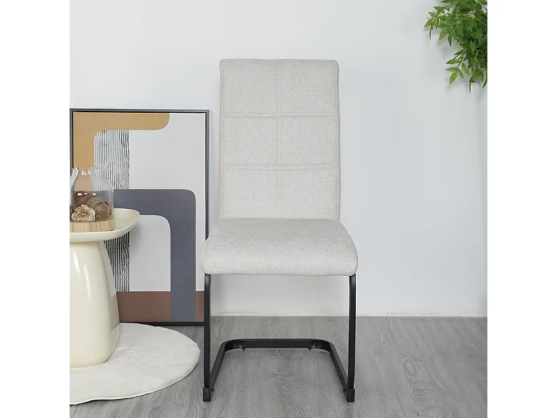 Lot de 2 chaises en tissu écru et pied luge en métal noir - VERDI