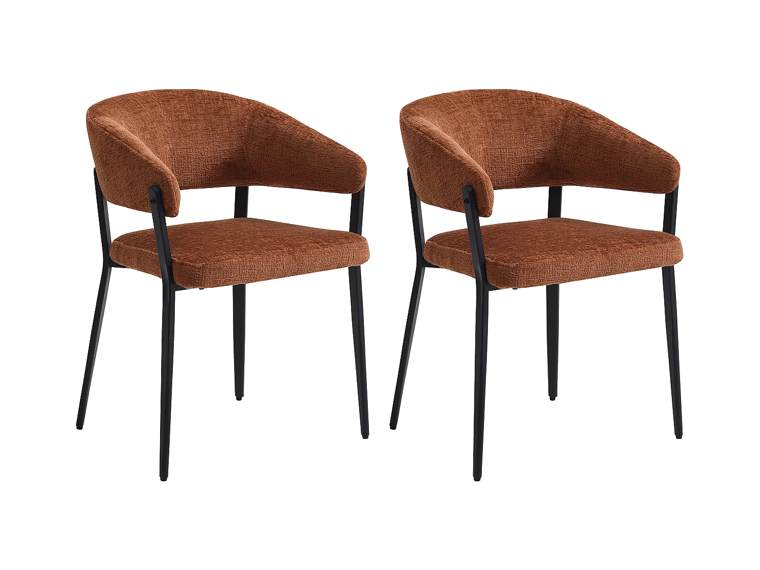 Stuhl mit Armlehnen 2er-Set - Stoff & schwarzes Metall - Terracotta - AVRELA