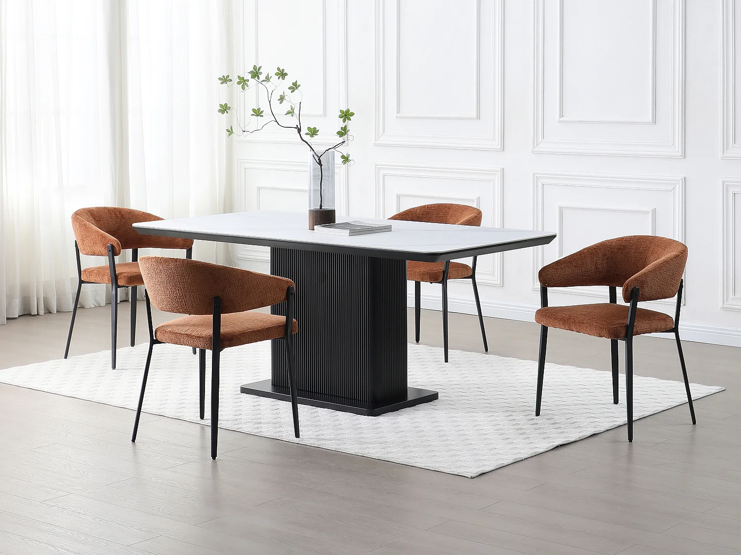 Lot de 2 chaises avec accoudoirs en tissu et métal noir - Terracotta - AVRELA