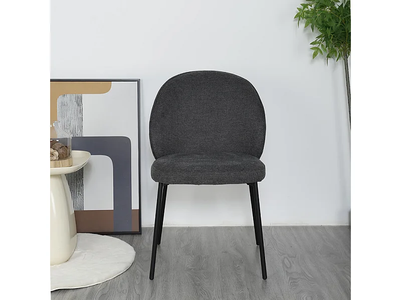 Lot de 2 chaises tissu gris anthracite pieds fins métal noir - BLAIR