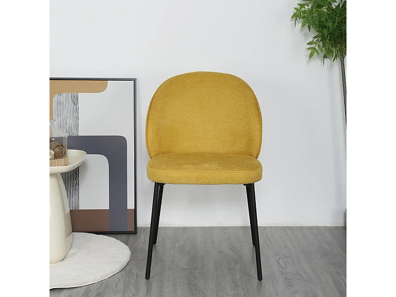 Lot de 2 chaises en tissu jaune pieds minimalistes métal noir - BLAIR