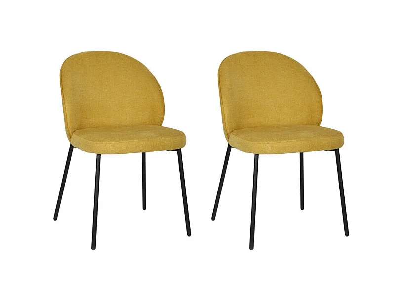 Lot de 2 chaises en tissu jaune pieds minimalistes métal noir - BLAIR