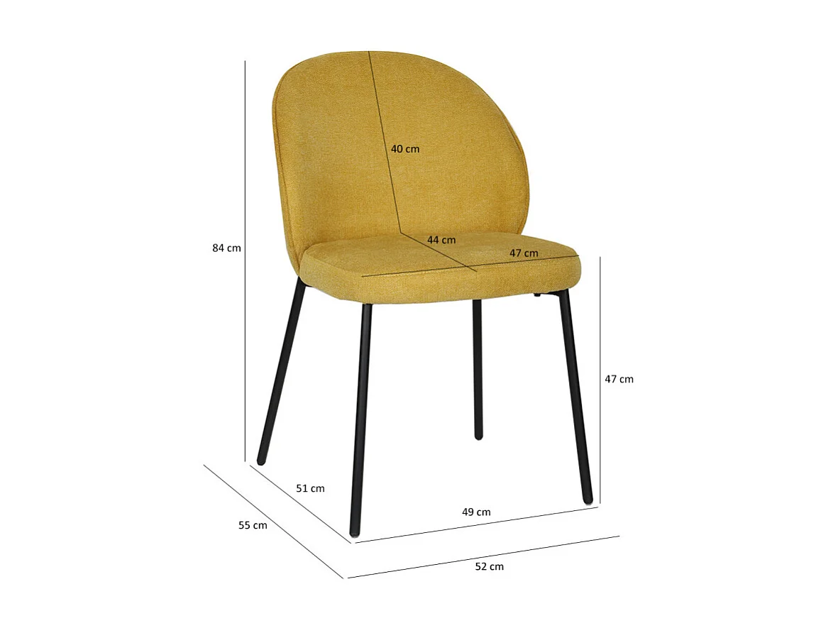 Lot de 2 chaises en tissu jaune pieds minimalistes métal noir - BLAIR