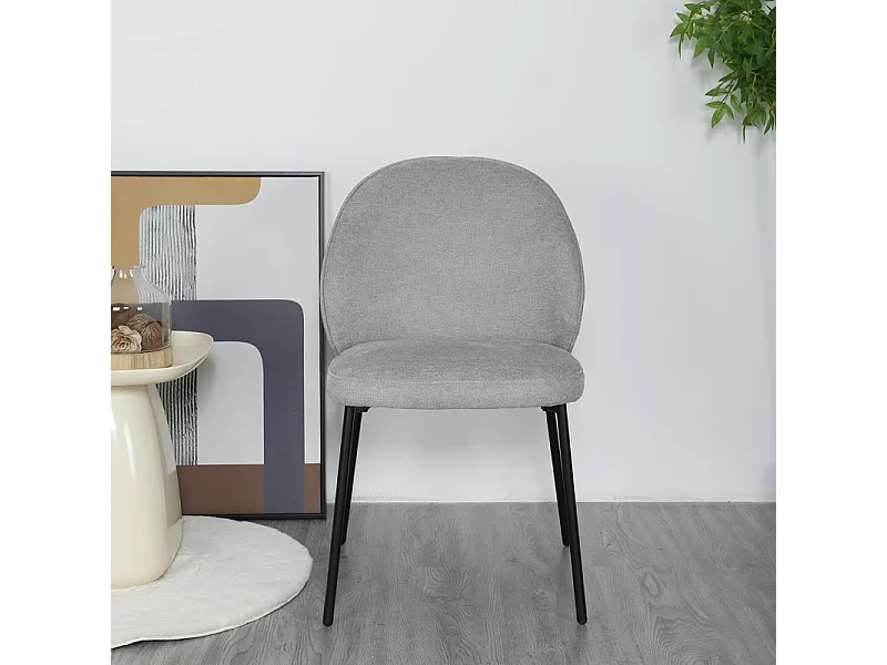 Lot de 2 chaises en tissu gris pieds minimalistes métal noir - BLAIR