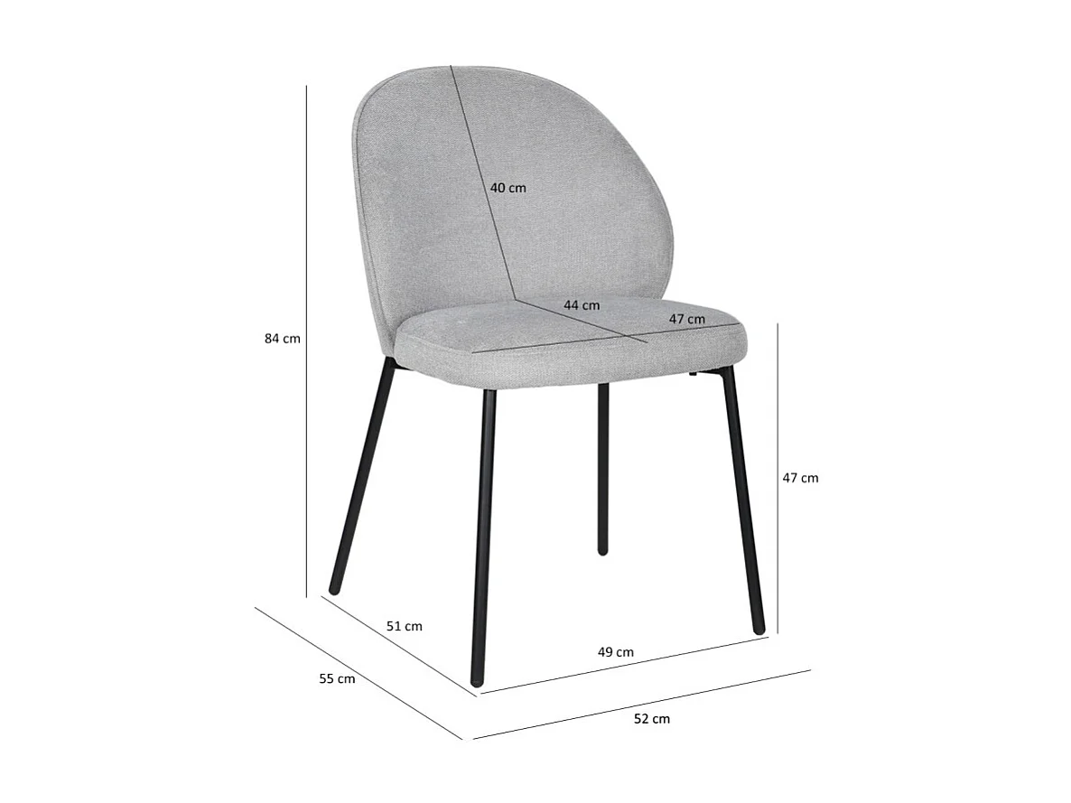 Lot de 2 chaises en tissu gris pieds minimalistes métal noir - BLAIR