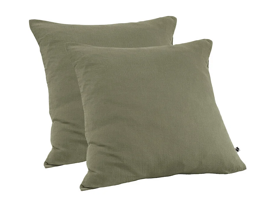 Lot 2 taies d'oreillers 60x60 cm double gaze de coton vert - PEPA 1