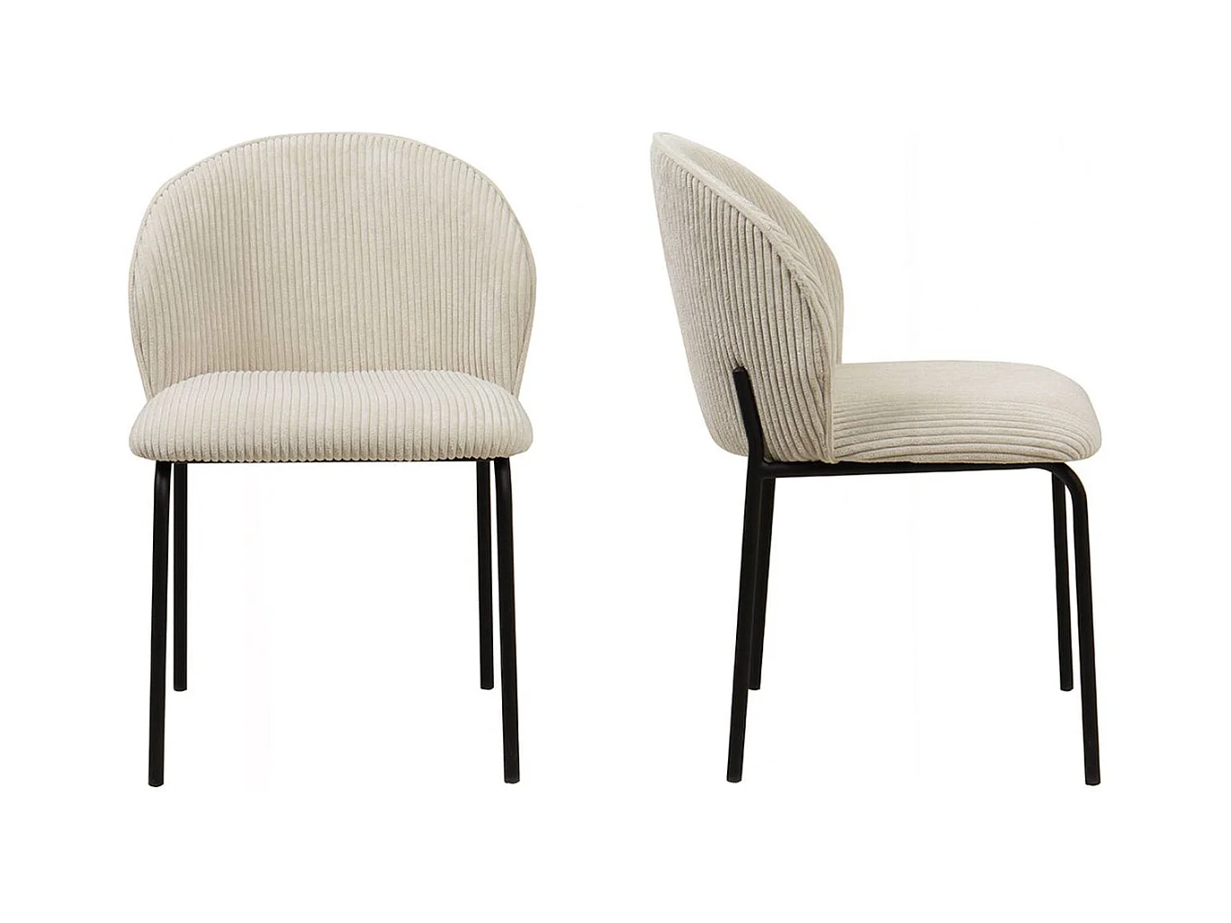 Lot de 2 chaises de salle à manger en velours côtelé beige, piètement en métal noir - Noé