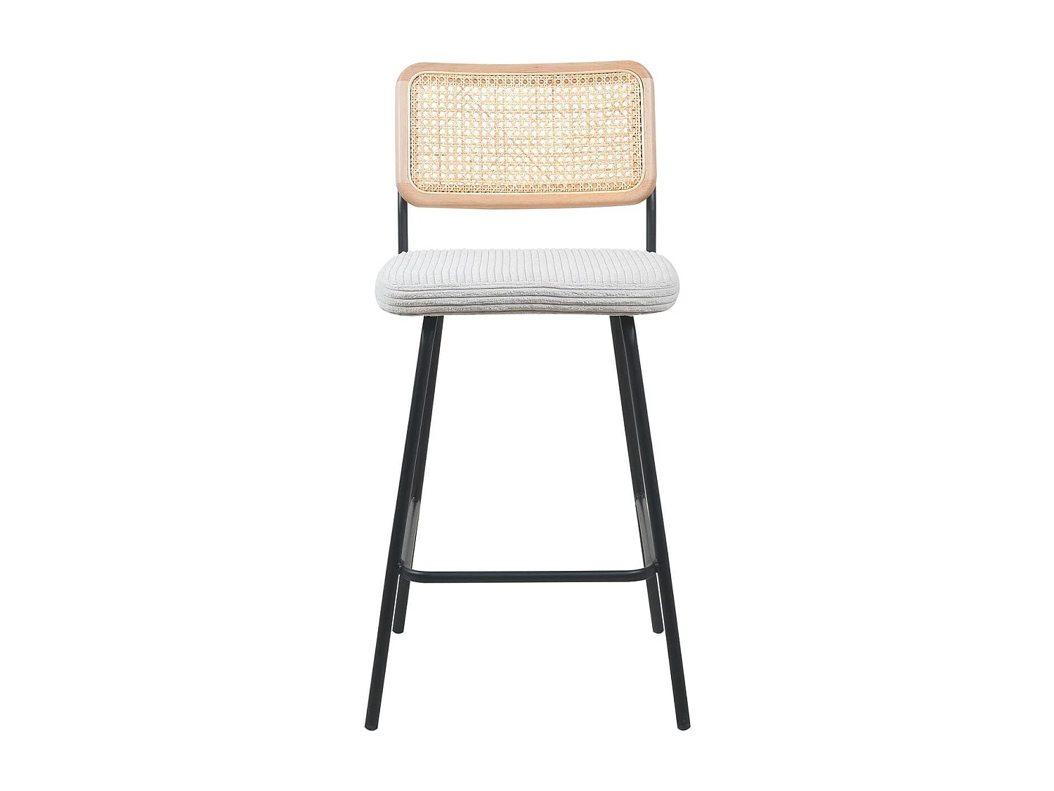 Lot de 2 chaises de bar en cannage et velours côtelé beige, piètement noir - Muse