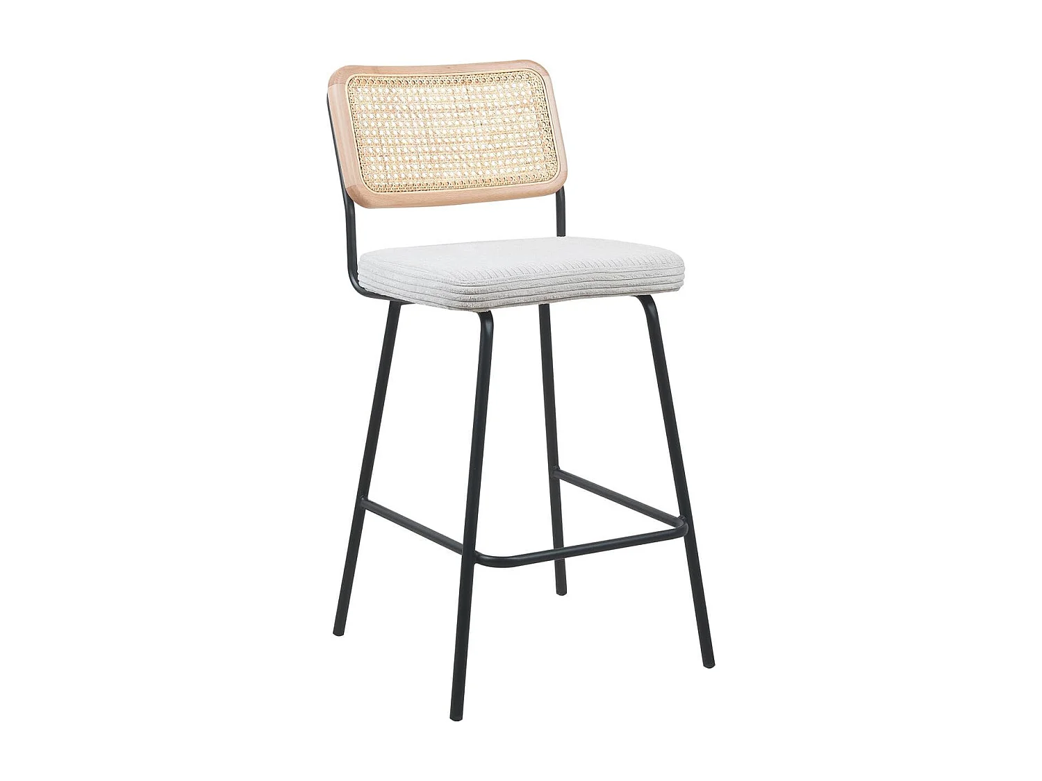 Lot de 2 chaises de bar en cannage et velours côtelé beige, piètement noir - Muse