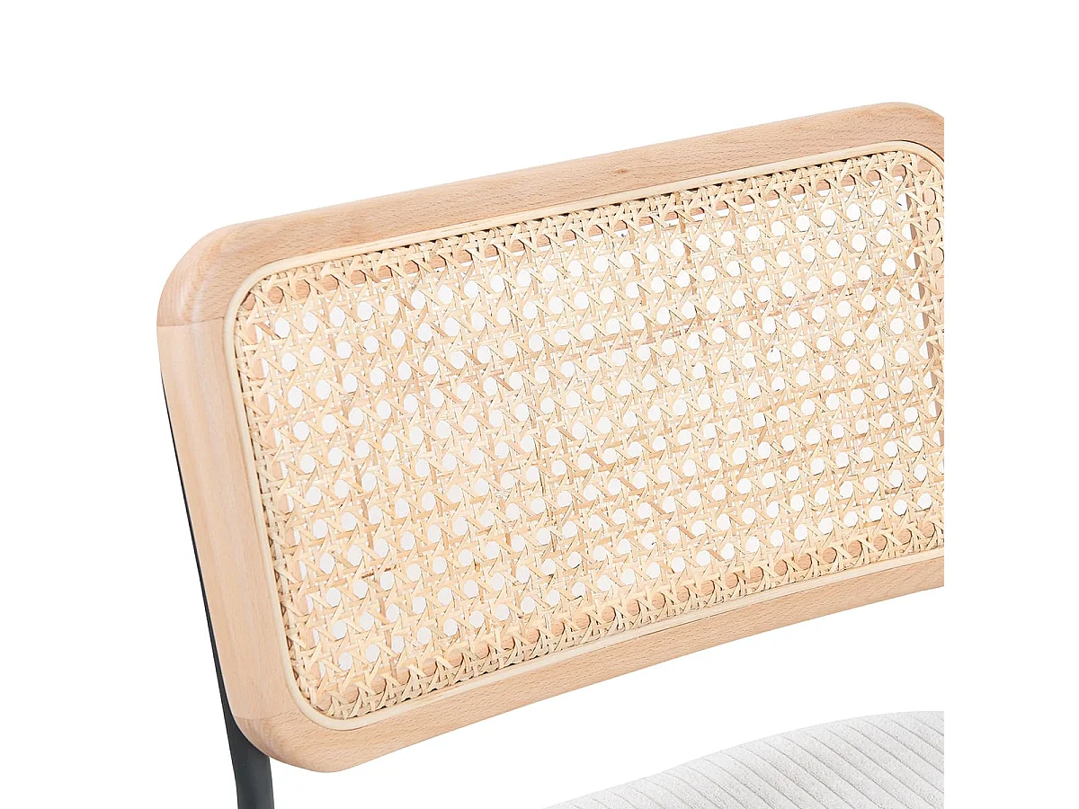 Lot de 2 chaises de bar en cannage et velours côtelé beige, piètement noir - Muse