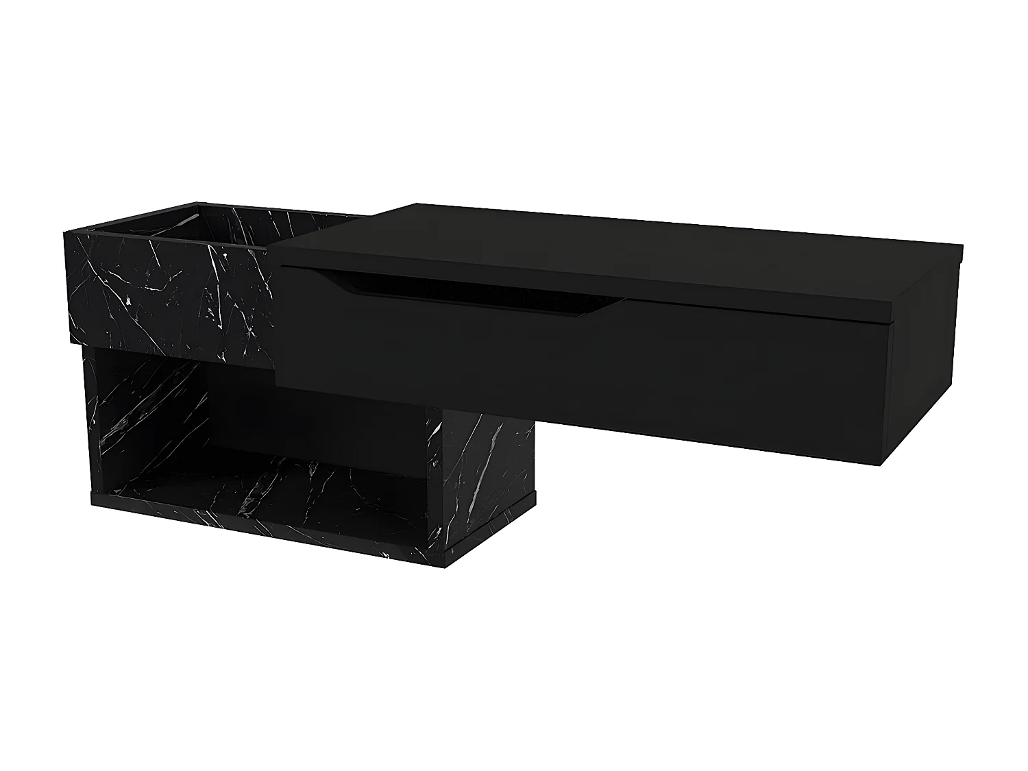 Console suspendue avec 1 tiroir et 2 niches - Effet marbre noir - DAREKA