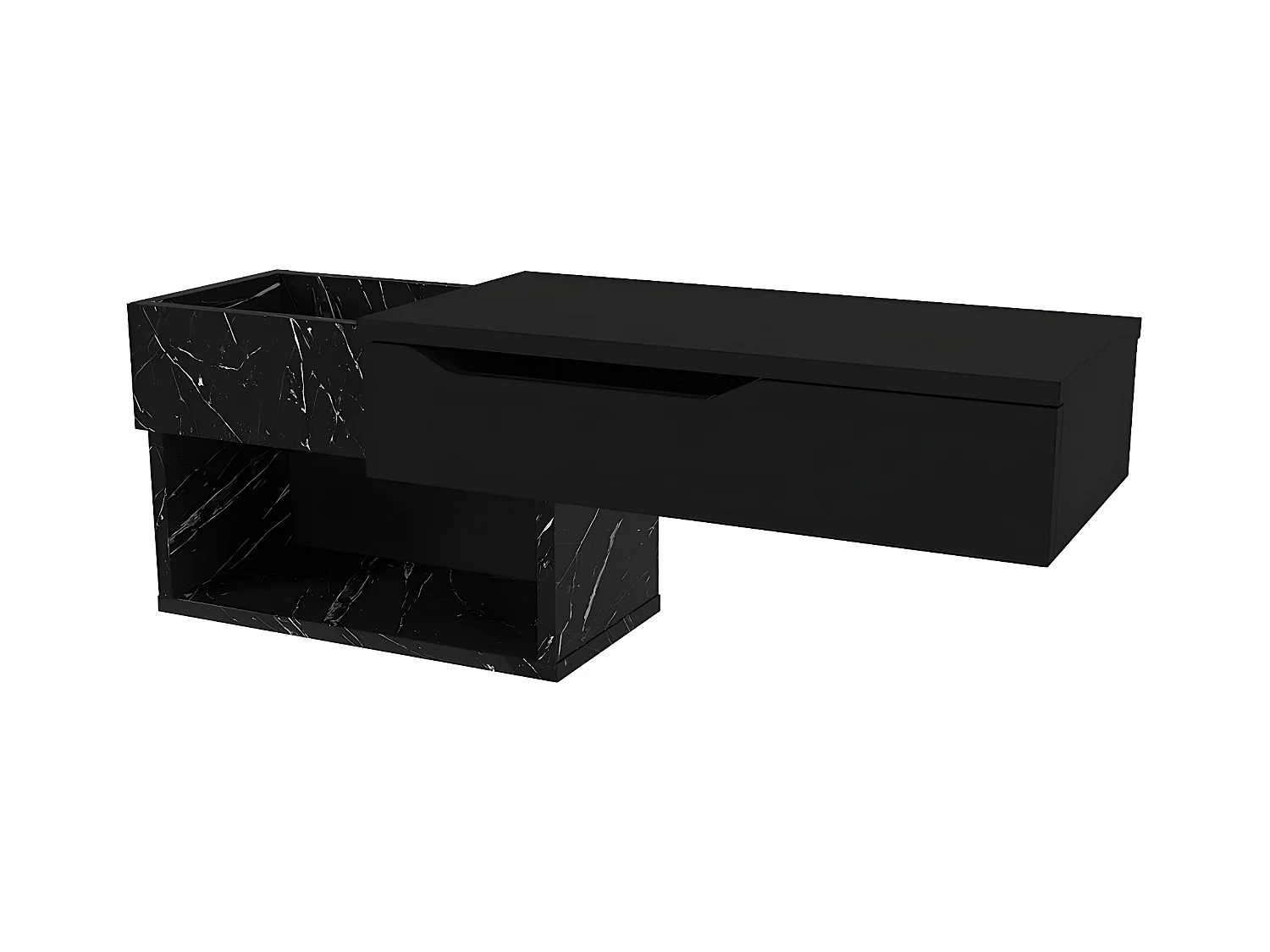 Consola flotante con 1 cajón y 2 estantes - Efecto mármol negro - DAREKA