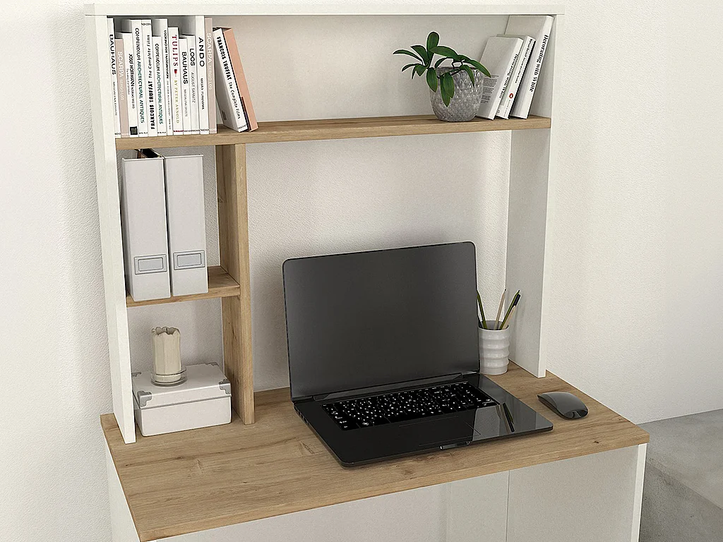 Scrivania con vani portaoggetti Bianco e Naturale - VALURI