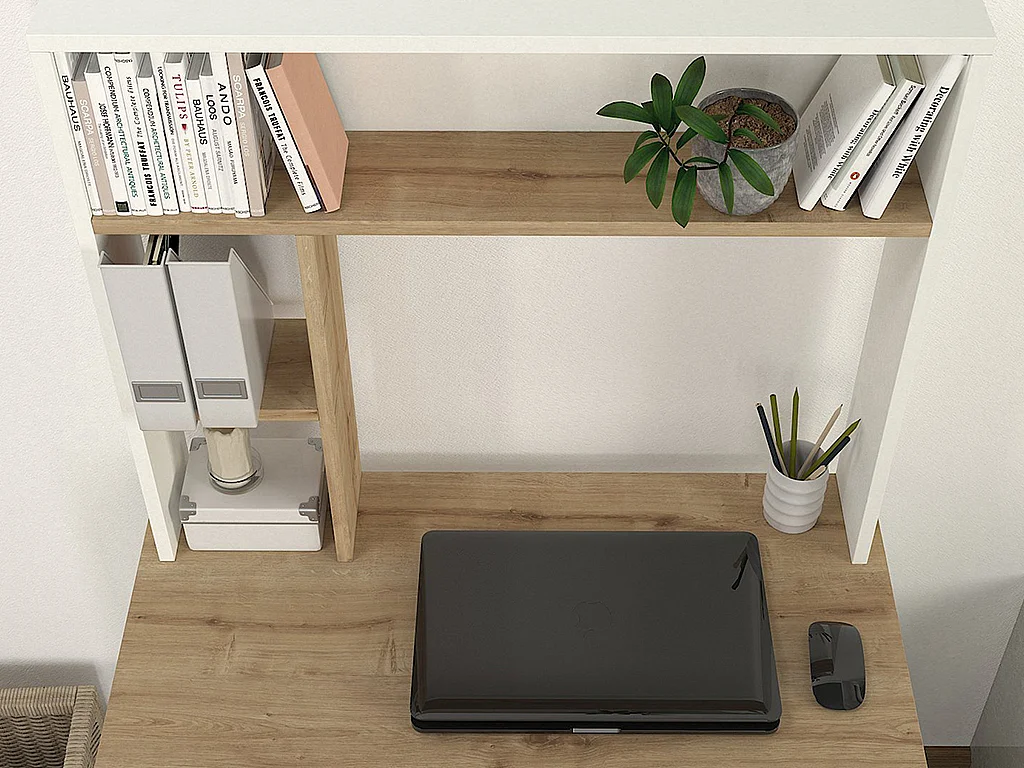 Scrivania con vani portaoggetti Bianco e Naturale - VALURI