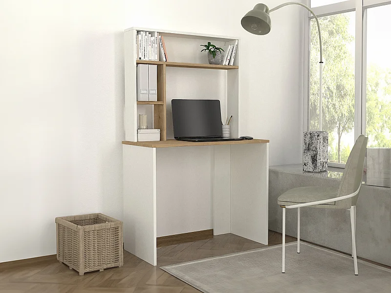 Scrivania con vani portaoggetti Bianco e Naturale - VALURI