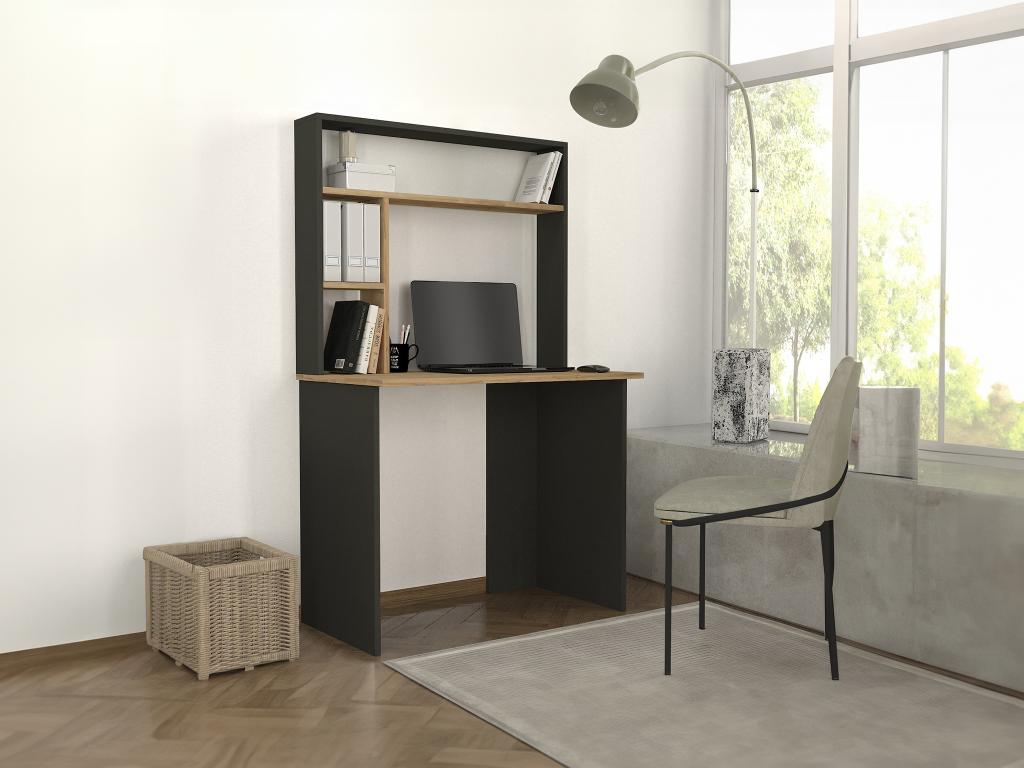 Schreibtisch mit Stauraum - Schwarz & Holzfarben - VALURI günstig online kaufen