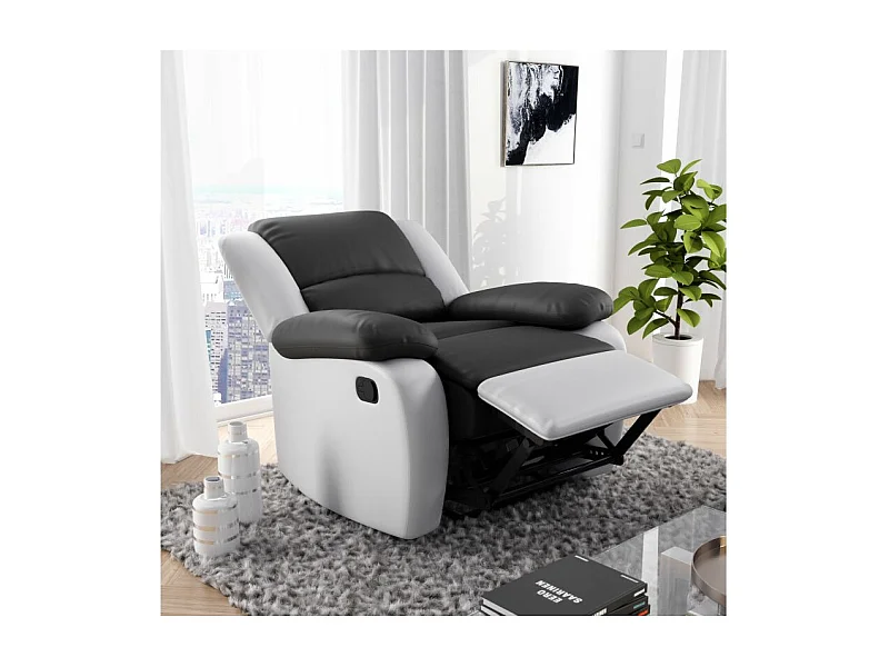 Fauteuil de relaxation en simili Léo - Blanc/Gris - Loungitude - L88 x 93 x 96cm - Loungitude