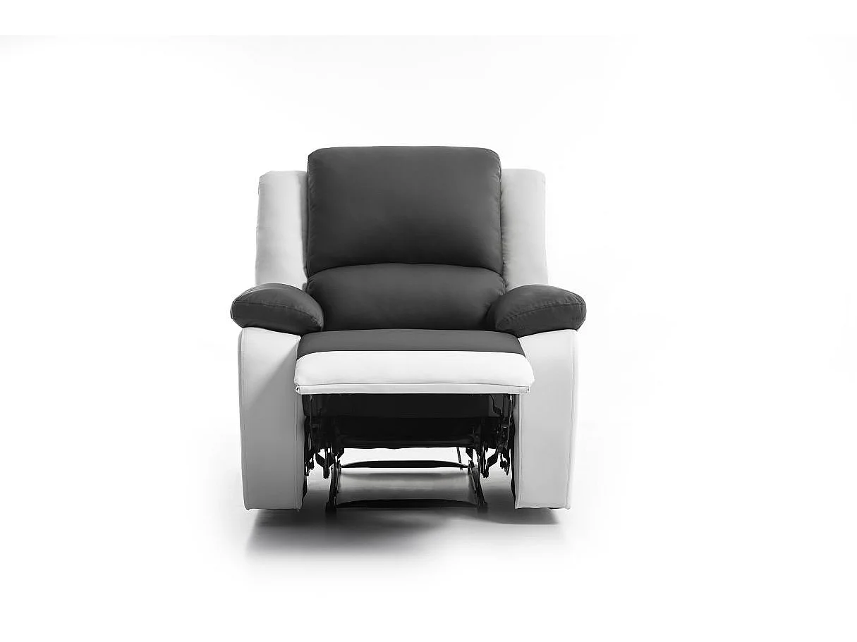 Fauteuil de relaxation en simili Léo - Blanc/Gris - Loungitude - L88 x 93 x 96cm - Loungitude
