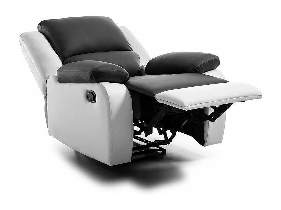 Fauteuil de relaxation en simili Léo - Blanc/Gris - Loungitude - L88 x 93 x 96cm - Loungitude