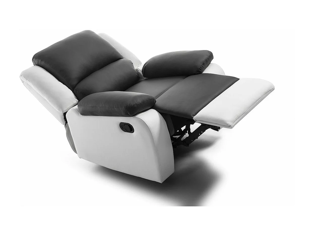 Fauteuil de relaxation'en simili Léo - Blanc/Gris - Loungitude - L88 x 93 x 96cm - Loungitude