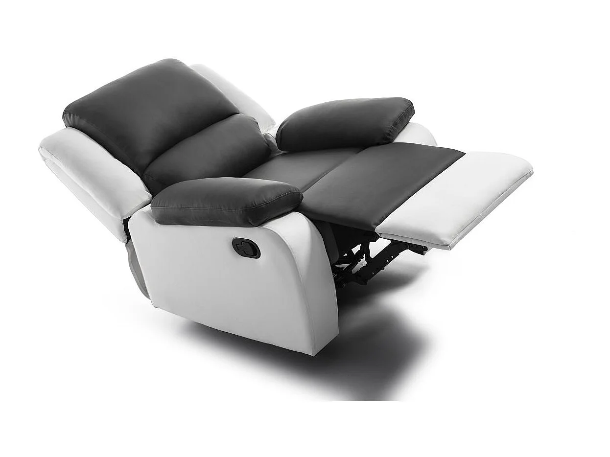 Fauteuil de relaxation'en simili Léo - Blanc/Gris - Loungitude - L88 x 93 x 96cm - Loungitude