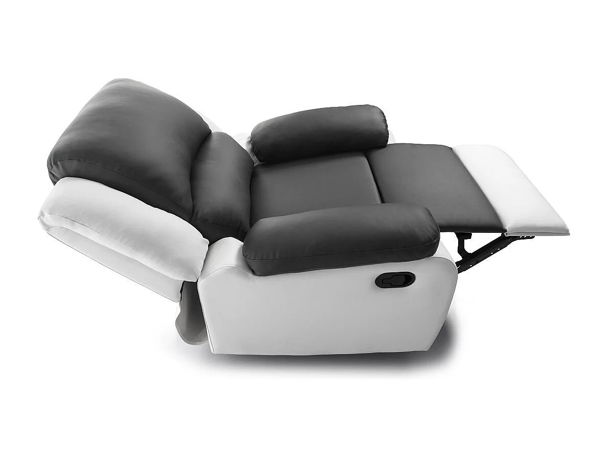 Fauteuil de relaxation'en simili Léo - Blanc/Gris - Loungitude - L88 x 93 x 96cm - Loungitude