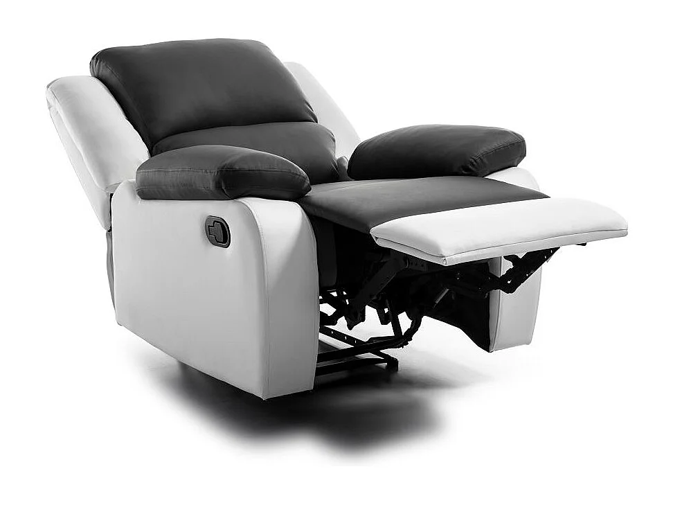 Fauteuil de relaxation'en simili Léo - Blanc/Gris - Loungitude - L88 x 93 x 96cm - Loungitude