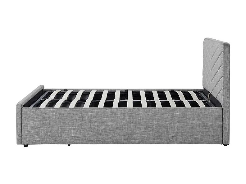 Cadre de lit HECTOR avec tête de lit et sommier à lattes en tissu - Gris - 140 x 190 cm
