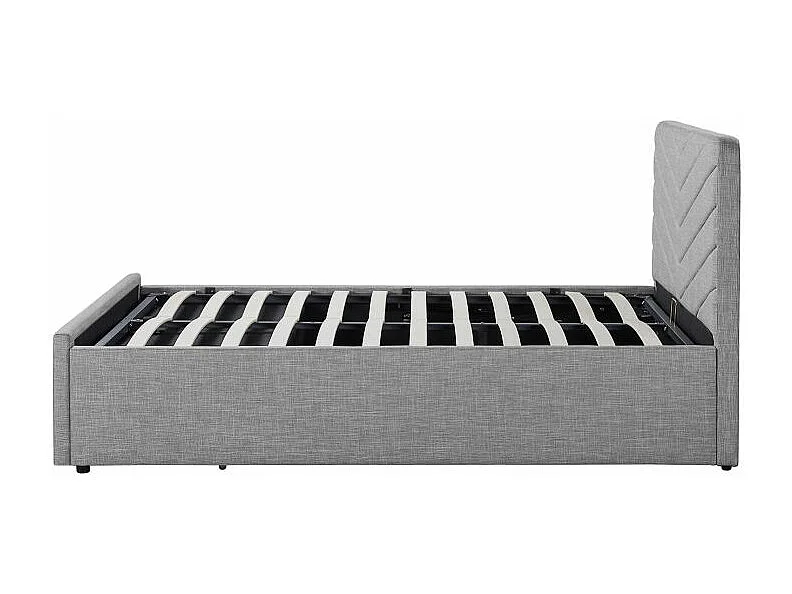 Cadre de lit HECTOR avec tête de lit et sommier à lattes en tissu - Gris - 140 x 190 cm